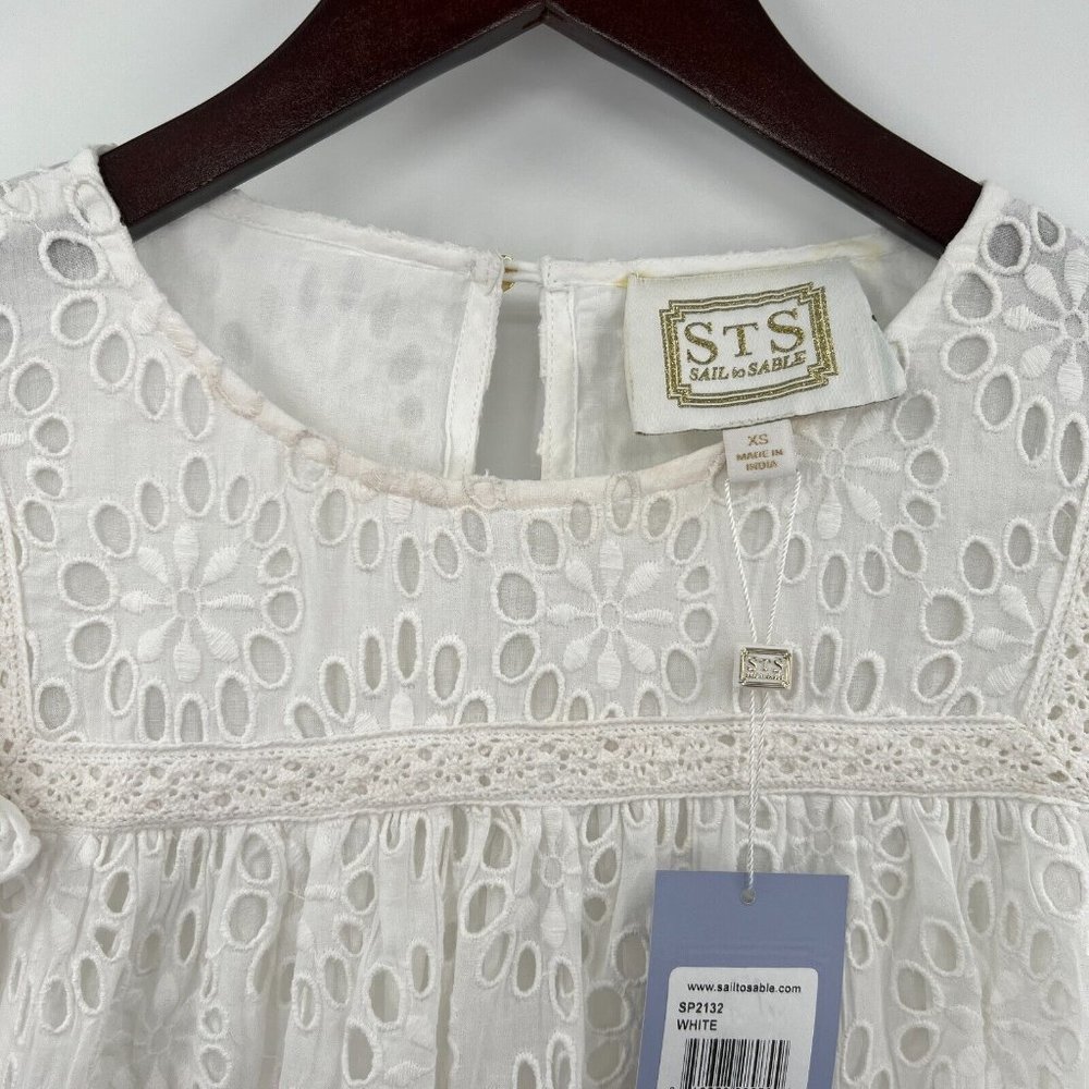 Sail to Sable STS Women's White Long Sleeve Eyelet Top Blouse sz XS NWT *READ - Picture 7 of 9